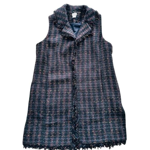 Chico's Elongated Tweed Shimmer Vest Size 1 Navy Pink Spring Summer - Picture 2 of 9